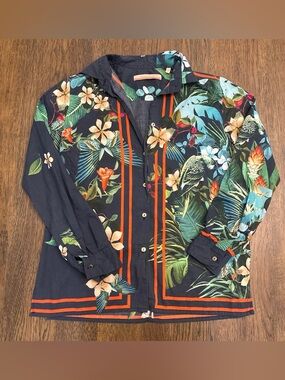 Vilagallo Navy Floral Button-Up Shirt